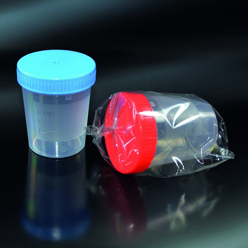 URINE CONTAINERS, PP, GRADATED, RED SCREW CAP, IND. WRAPPED STERILE, 150 ML